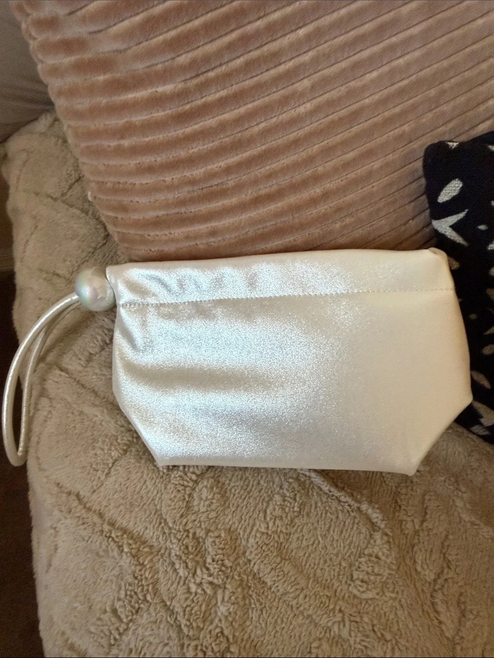Victoria’s Secret Small Pearl-Accent Wristlet Clutch - Cream